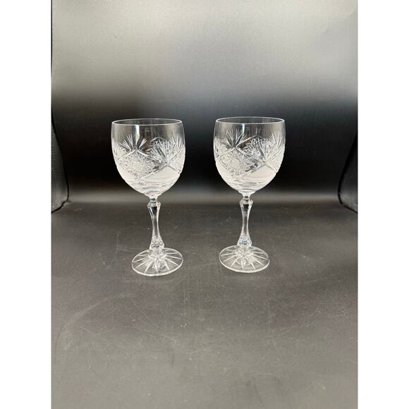 Vintage Bohemia Lead Crystal Wine and Water Goblet Set of 2 - Picture 1 of 8